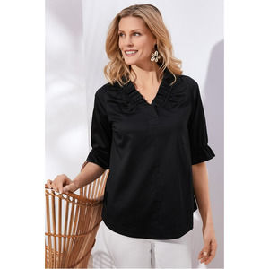 Soft Surroundings Glenna Blouse V-Neck Top Shirt Blouse Ruffled Black Size S